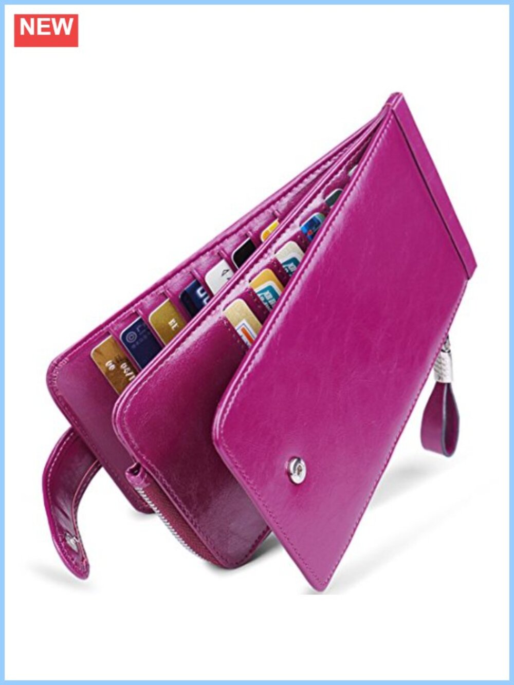 Huztencor RFID Wallet Women Large Size Bifold Multi Card Wallet with Zipper